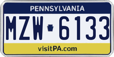 PA license plate MZW6133