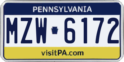 PA license plate MZW6172