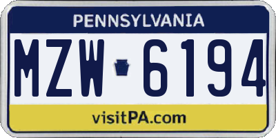 PA license plate MZW6194