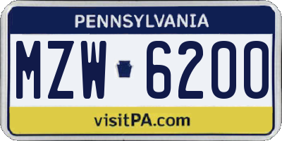PA license plate MZW6200