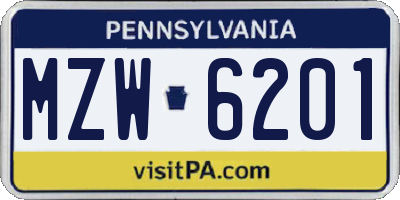 PA license plate MZW6201
