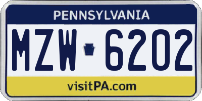 PA license plate MZW6202