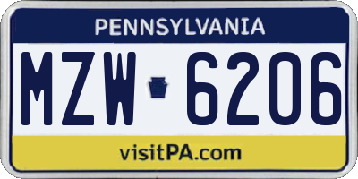 PA license plate MZW6206