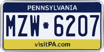 PA license plate MZW6207