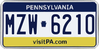 PA license plate MZW6210