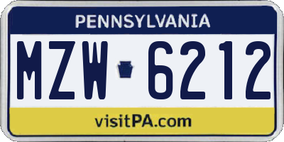 PA license plate MZW6212
