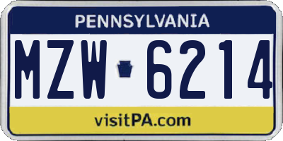 PA license plate MZW6214