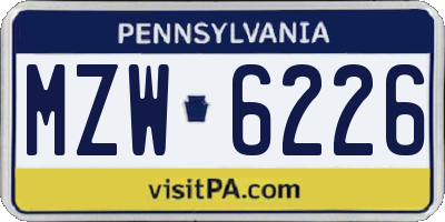 PA license plate MZW6226