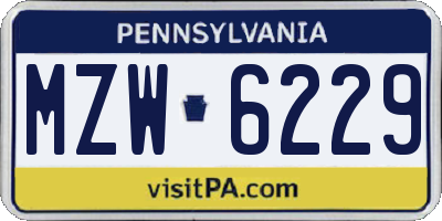 PA license plate MZW6229