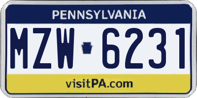PA license plate MZW6231