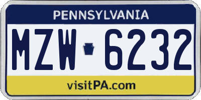 PA license plate MZW6232