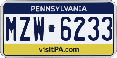 PA license plate MZW6233
