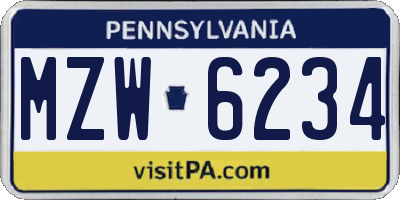 PA license plate MZW6234