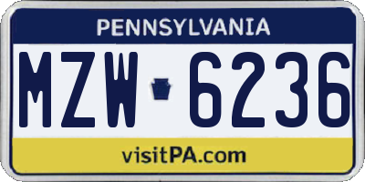 PA license plate MZW6236