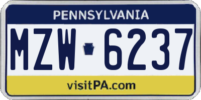 PA license plate MZW6237