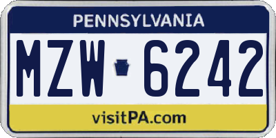 PA license plate MZW6242