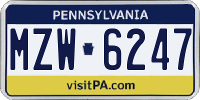 PA license plate MZW6247