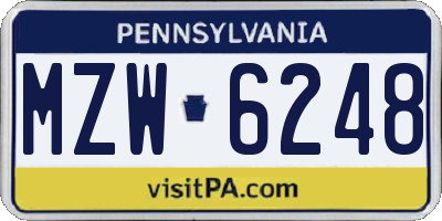PA license plate MZW6248