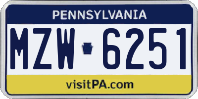 PA license plate MZW6251