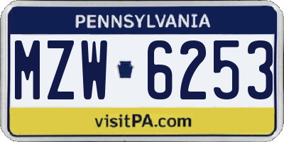 PA license plate MZW6253