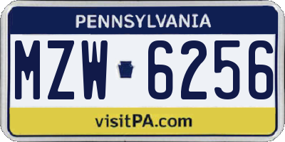 PA license plate MZW6256