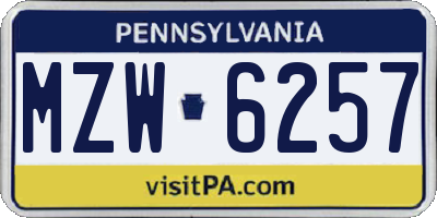 PA license plate MZW6257