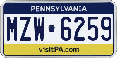 PA license plate MZW6259