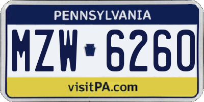 PA license plate MZW6260