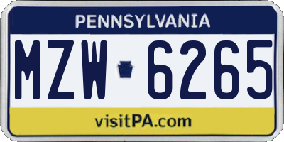 PA license plate MZW6265
