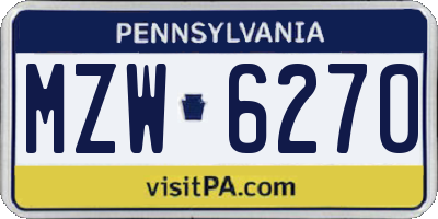 PA license plate MZW6270