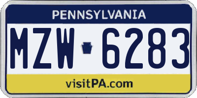PA license plate MZW6283