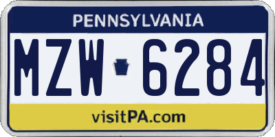 PA license plate MZW6284