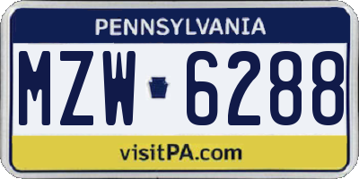 PA license plate MZW6288