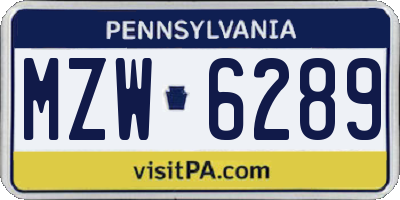 PA license plate MZW6289