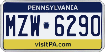 PA license plate MZW6290