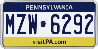 PA license plate MZW6292