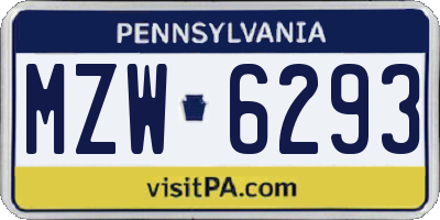 PA license plate MZW6293
