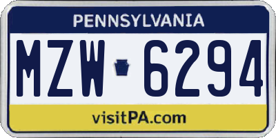PA license plate MZW6294