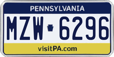 PA license plate MZW6296