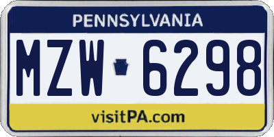 PA license plate MZW6298