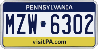 PA license plate MZW6302