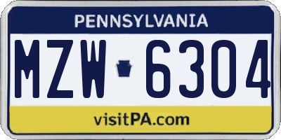 PA license plate MZW6304