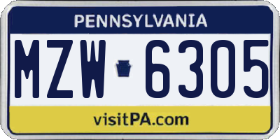 PA license plate MZW6305
