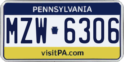 PA license plate MZW6306