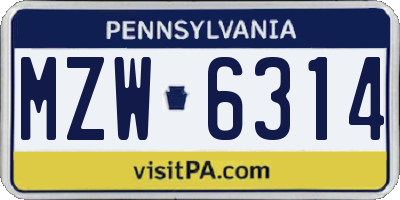 PA license plate MZW6314