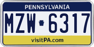 PA license plate MZW6317