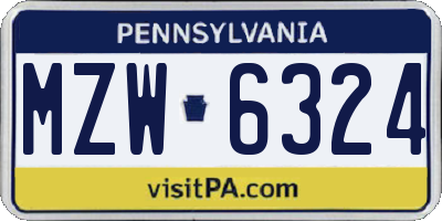 PA license plate MZW6324
