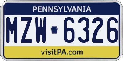 PA license plate MZW6326