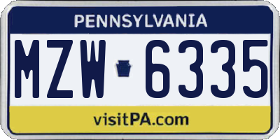 PA license plate MZW6335
