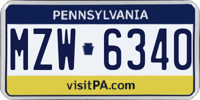 PA license plate MZW6340